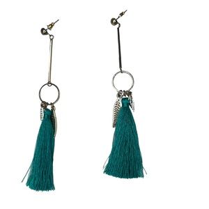 Express Peacock Green and Gold Tassel Earrings